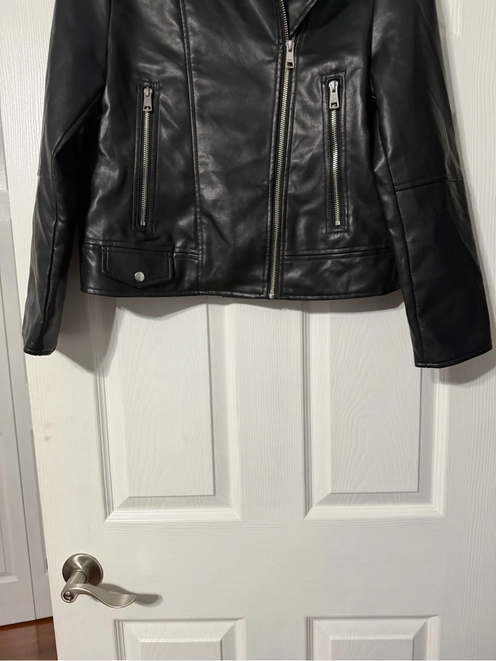 Zara Girls/Womens 13/14 Black Leather Biker Jacket with Zip Pockets